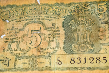 Rare Old Five Rupee notes combined on the table, India money on the rotating table. Old Indian Currency notes on a rotating table, Indian Currency on the table