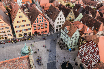 Rothenburg ob der Tauber, Germany. Scenic view of the Market Square from above