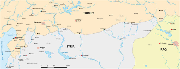 vector map of the border area between Syria and Turkey