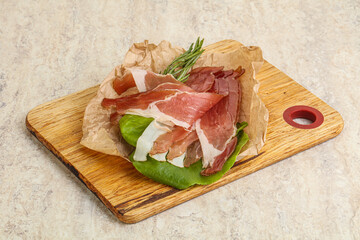 Delicous Spanish Hamon slices pork meat