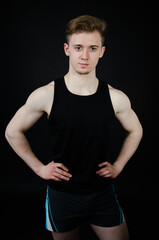 Fototapeta na wymiar Fitness, diet. Fruits and vegetables. Healthy lifestyle. Cute guy. 