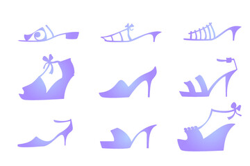 Set of womens shoes. Silhouettes. Elements. Vector illustration. 