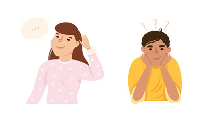 Man and Woman Thinking and Figuring Something out Searching for Idea Vector Set