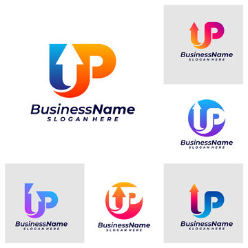 Set of Letter UP Logo Design Template. Initial UP logo concept vector. Creative Icon Symbol