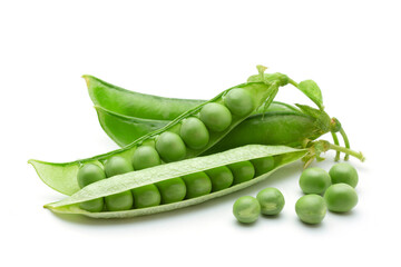 Fresh peas on white