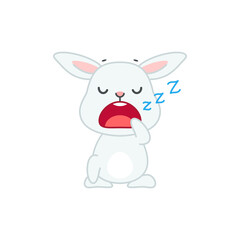 Fototapeta na wymiar Cute sleepy bunny. Flat cartoon illustration of a funny little gray rabbit yawning isolated on a white background. Vector 10 EPS. 