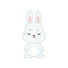 Fototapeta na wymiar Cute sad bunny. Flat cartoon illustration of a unhappy little gray rabbit isolated on a white background. Vector 10 EPS. 
