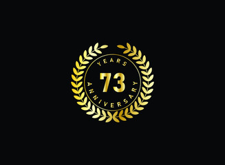 73th anniversary celebration with gold glitter color and white background. Vector design for celebrations, invitation cards and greeting cards.