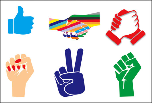icons set thumbs up, hand shake, commitment, power, determination and best of luck vector illustration.