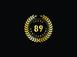89th anniversary celebration with gold glitter color and white background. Vector design for celebrations, invitation cards and greeting cards.