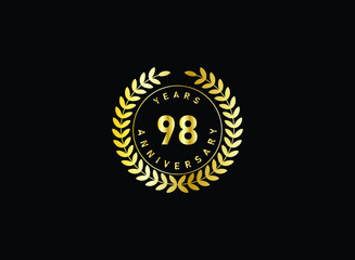 Naklejka premium 98th anniversary celebration with gold glitter color and white background. Vector design for celebrations, invitation cards and greeting cards.