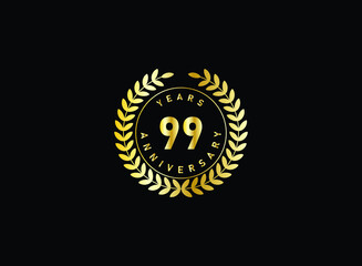 99th anniversary celebration with gold glitter color and white background. Vector design for celebrations, invitation cards and greeting cards.