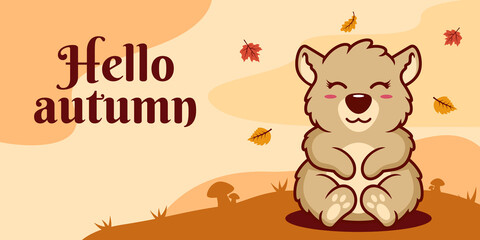 Hand drawn autumn social media banner template with bear illustration
