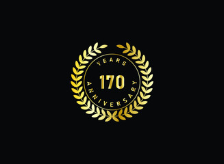 170th anniversary celebration with gold glitter color and white background. Vector design for celebrations, invitation cards and greeting cards.