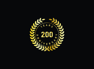 200th anniversary celebration with gold glitter color and white background. Vector design for celebrations, invitation cards and greeting cards.