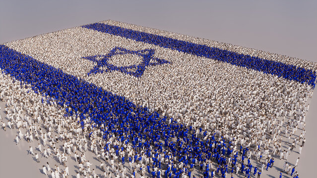 Israeli Flag formed from a Crowd of People. Banner of Israel on White.