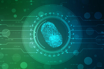 Abstract security system concept with fingerprint on technology background, Fingerprint Scanning Identification System. Biometric Authorization and Business Security Concept