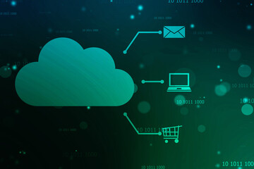 2d illustration of Cloud computing, Digital Cloud computing Concept background. Cyber technology, internet data storage, database and data server concept