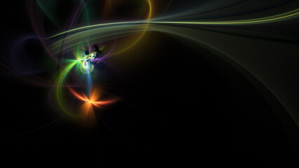 Abstract green and gold shiny shapes. Fantastic light effect. Digital fractal art. 3d rendering.