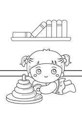 Baby and Toys coloring pages A4 for kids and adult