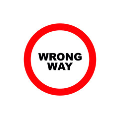 wrong way sign on white background