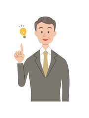 人差し指を立ててひらめくミドルビジネスマン