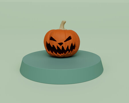 3d rendering of Halloween pumpkin with evil face minimal abstract background