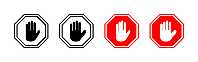 Stop icon vector. stop road sign. hand stop sign and symbol. Do not enter stop red sign with hand