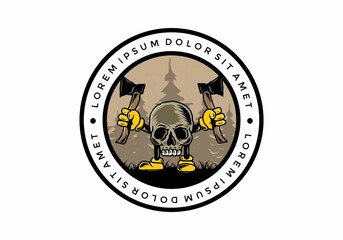 Skull holding two ax illustration design
