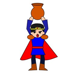 壺を持ち上げて割ろうとしている勇者