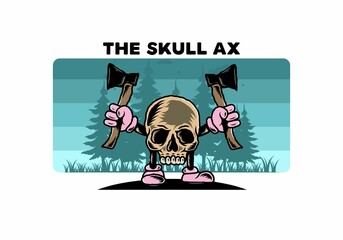 Skull holding two ax illustration design