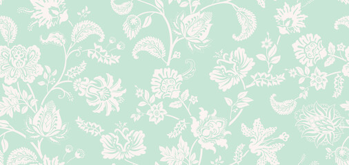 Bicolor summer floral pattern. Vector. Design for wallpaper, wrapping paper, background, fabric, decoupage. Seamless background with decorative climbing flowers - 515321772