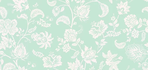 Poster Im Rahmen Bicolor summer floral pattern. Vector. Design for wallpaper, wrapping paper, background, fabric, decoupage. Seamless background with decorative climbing flowers © sunny_lion