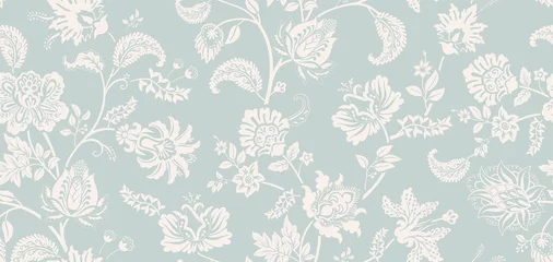 Fotobehang Bicolor summer floral pattern. Design for wallpaper, wrapping paper, background, fabric, decoupage. Seamless background with decorative climbing flowers © sunny_lion