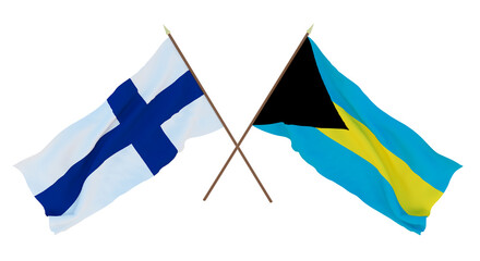 Background for designers, illustrators. National Independence Day. Flags Finland and Bahamas