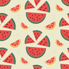 Watermelon and grapefruit seamless pattern background