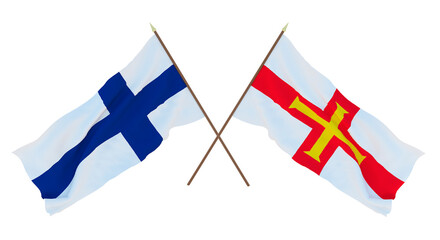 Background for designers, illustrators. National Independence Day. Flags Finland and Bailiwick of Guernsey