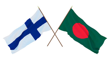 Background for designers, illustrators. National Independence Day. Flags Finland and Bangladesh