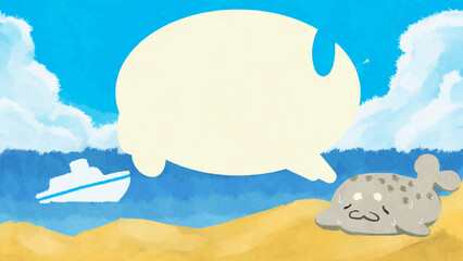 海とアザラシと溶けた吹き出しのイラスト素材 © oishipengin