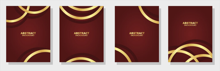 Collection of modern red backgrounds with gold circle stripes pattern, labels, for luxury product packaging and design, brochures, book covers, invitations, flyers, brochures, banners.