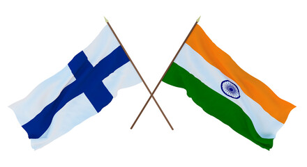 Background for designers, illustrators. National Independence Day. Flags Finland and India