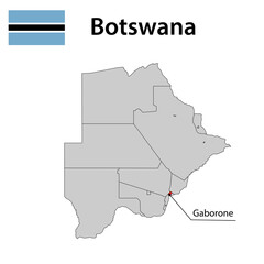 Map with borders and flag of Botswana.