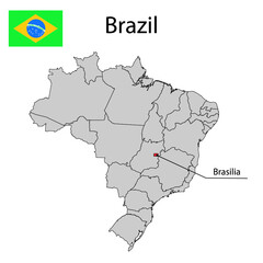 Map with borders and flag of Brazil.