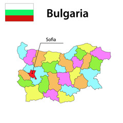 Map with borders and flag of Bulgaria.