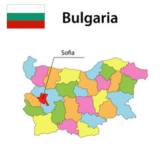 Map with borders and flag of Bulgaria.