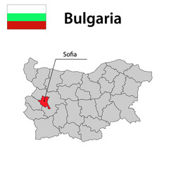 Map with borders and flag of Bulgaria.