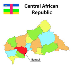 Map with borders and flag of Central African Republic.