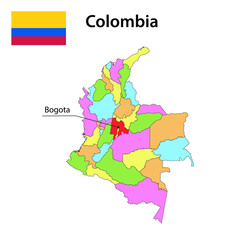 Map with borders and flag of Colombia.