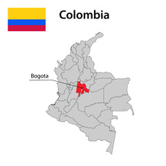 Map with borders and flag of Colombia.