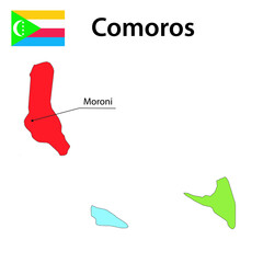 Map with borders and flag of Comoros.